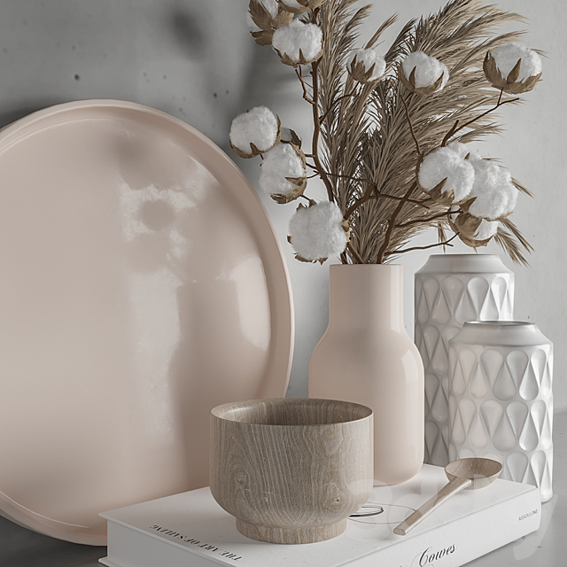 Decoration Set 22 Cotton and Vase. 3d