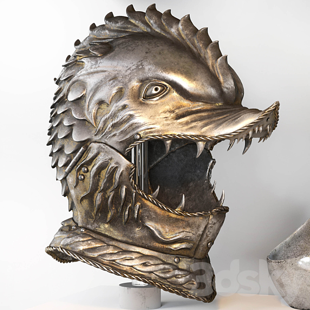 Decorative set with medieval Dragon Helmet 3d
