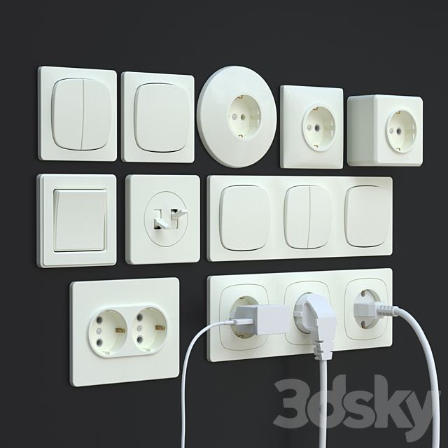 Sockets. switches. plugs 3d