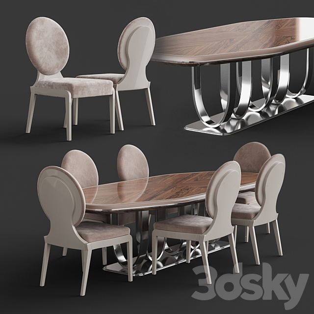 Francesco Molon F545 Dining Table with S545 Dining Chair 3DSMax File - thumbnail 1