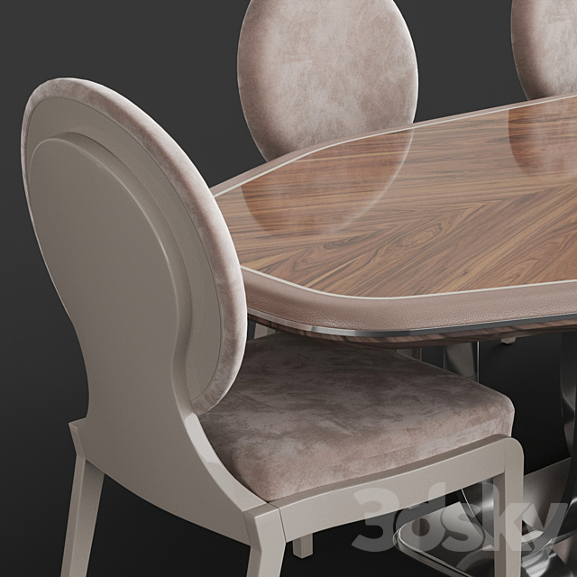Francesco Molon F545 Dining Table with S545 Dining Chair 3DSMax File - thumbnail 2