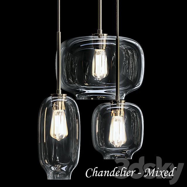 Sculptural Glass 3-Light Multi Chandelier 3DSMax File - thumbnail 1