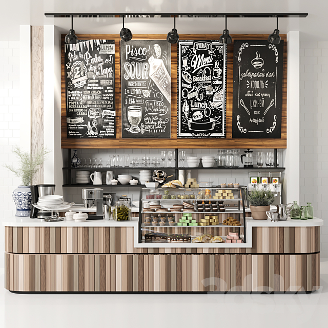 Design project of coffee point with desserts and sweets. Cafe Free Download