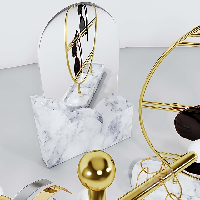 A set of stands for jewelry and glasses with a mirror. 3d