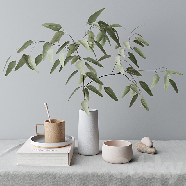 decorative set with eucalyptus branch 3DSMax File - thumbnail 1