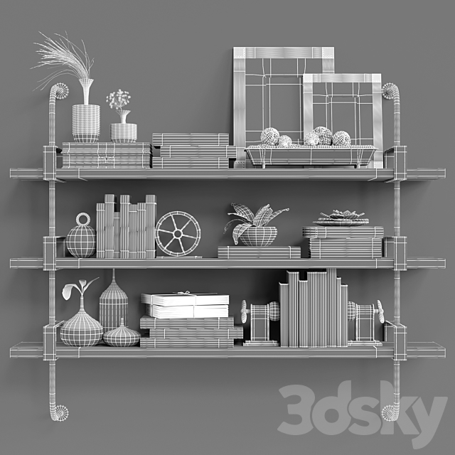 Shelf with decor French Factory Shelving Restoration Hardware 3DSMax File - thumbnail 3