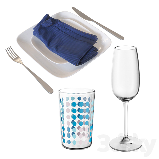 Table setting with eucalyptus branch. 3d