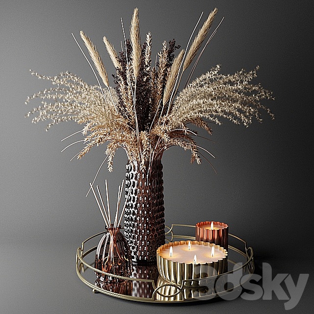 Dry bouquet in the decorative vase | Bouquet of dried flowers in a decorative vase 3DSMax File - thumbnail 1