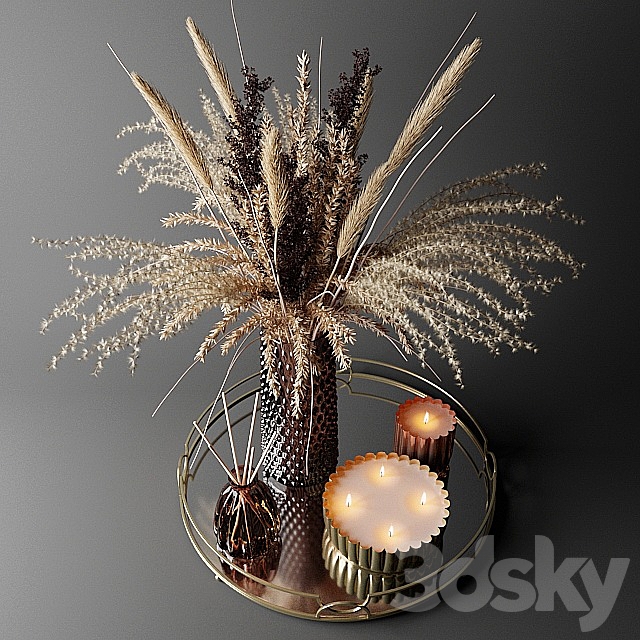 Dry bouquet in the decorative vase | Bouquet of dried flowers in a decorative vase 3DSMax File - thumbnail 2