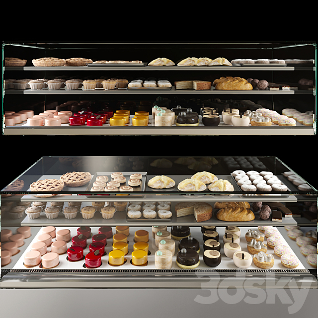 Showcase in a pastry shop with desserts sweets and other different cakes 4 Free Download
