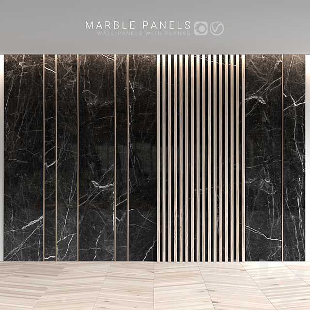 Marble panels with planks 3d