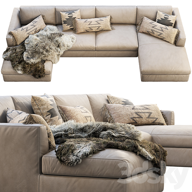 RH Modena Taper Arm U-Chaise sectional sofa 3d