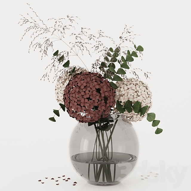 Bouquet with hydrangea and eucalyptus branches 3d
