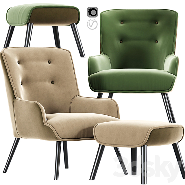 Shangri-La Milla Armchair And Ottoman 02 3d