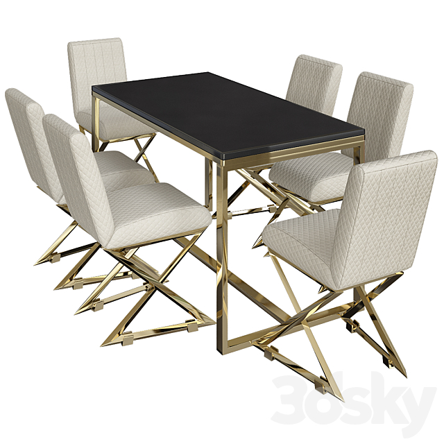 China Gold Mirror Stainless Steel Dining Table 3DSMax File - thumbnail 1