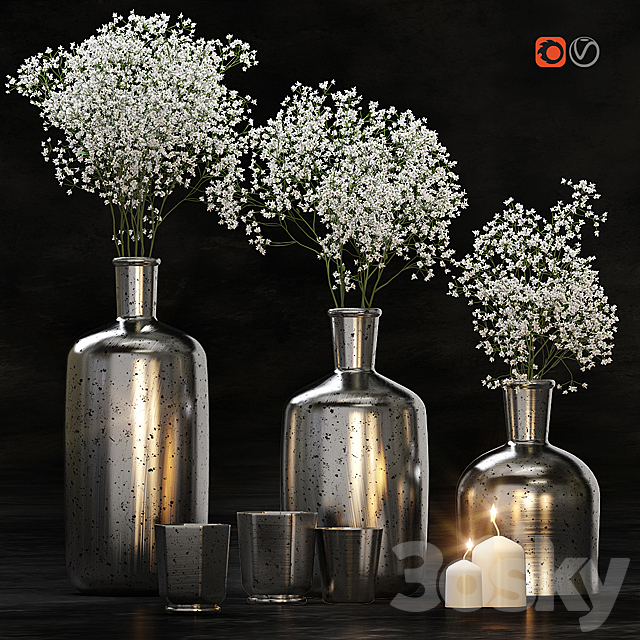 Decorative set with gypsophila flower and candles 3DSMax File - thumbnail 1