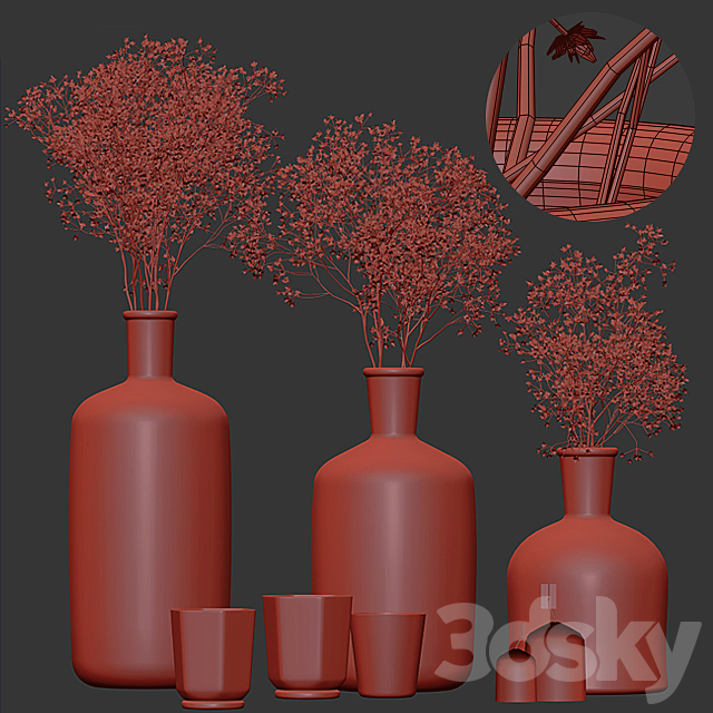 Decorative set with gypsophila flower and candles 3DSMax File - thumbnail 3