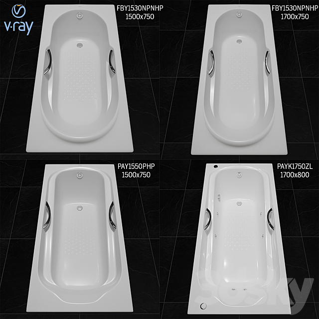 Toto Bathtub: Fby1530 Npnhp. Fby1720 Np. Pay1550 Php. Payk1750 Zlrhpe 3DSMax File - thumbnail 1