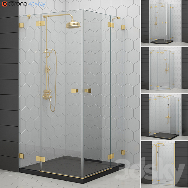 Shower enclosures and doors Radaway | Essenza gold 3DSMax File - thumbnail 1