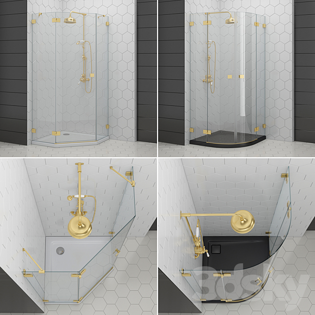 Shower enclosures and doors Radaway | Essenza gold 3DSMax File - thumbnail 2