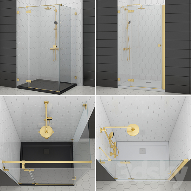 Shower enclosures and doors Radaway | Essenza gold 3DSMax File - thumbnail 3