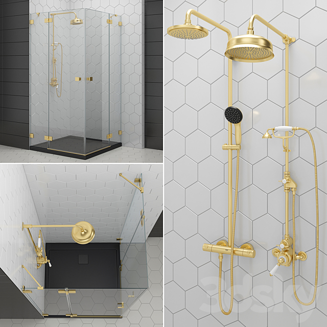 Shower enclosures and doors Radaway | Essenza gold 3DSMax File - thumbnail 4