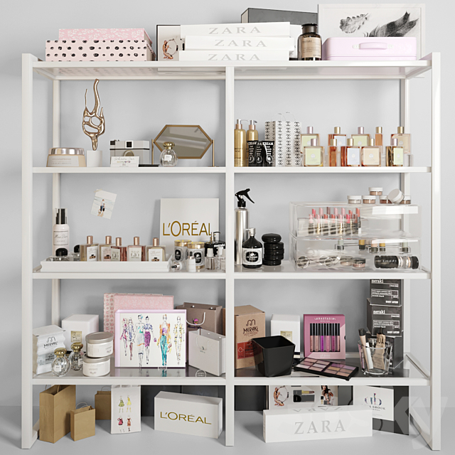 White rack with cosmetics in a beauty salon. Make up 3DSMax File - thumbnail 1