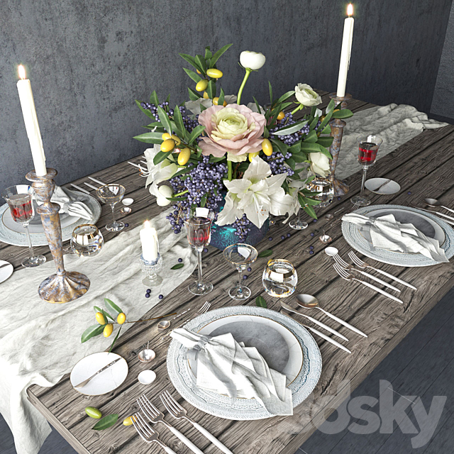 Boho style table setting 3dsky