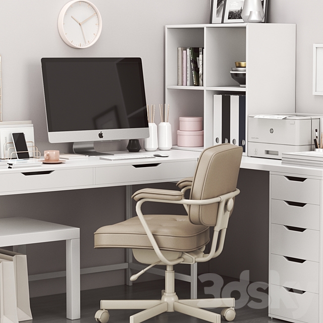 IKEA corner workplace with ALEX table and ALEFJALL chair 3DSMax File - thumbnail 3