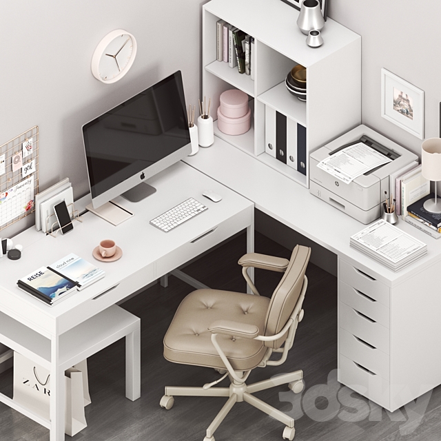 IKEA corner workplace with ALEX table and ALEFJALL chair 3DSMax File - thumbnail 5