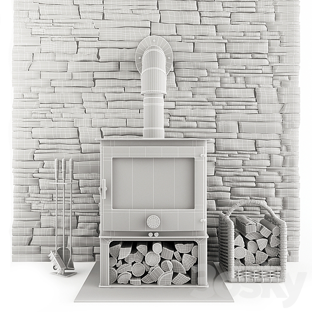 Fireplace and accessories 3d