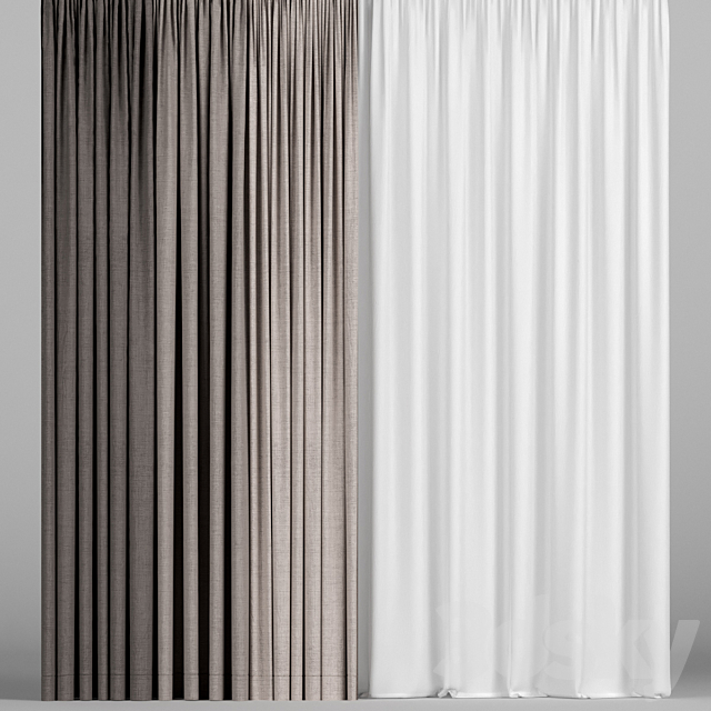 Brown curtains in three colors with tulle. 3DSMax File - thumbnail 1