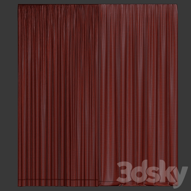 Brown curtains in three colors with tulle. 3DSMax File - thumbnail 3