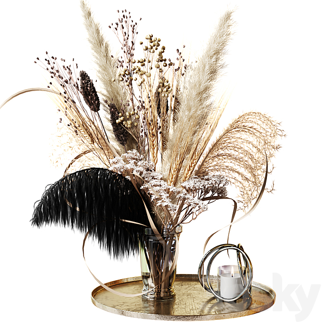 Bouquet of dried flowers with a black feather 3DSMax File - thumbnail 1