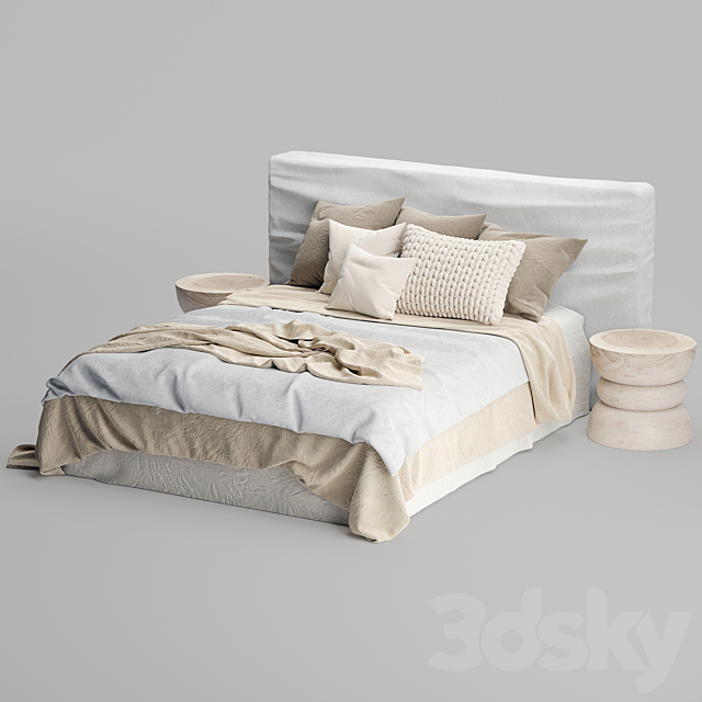 Zulu Upholstered Bed White 3DSMax File - thumbnail 2