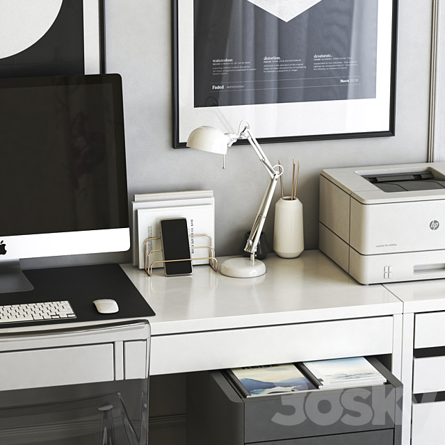 IKEA workplace set with TOBIAS chair. IDASEN drawer unit and MICKE table 3d