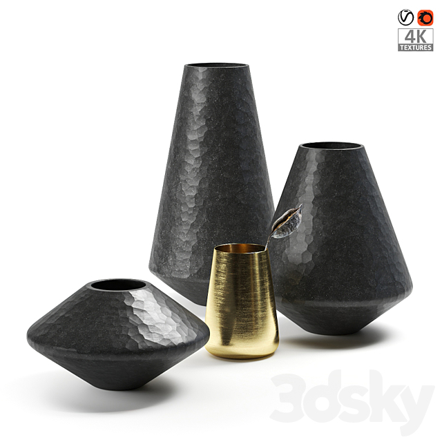 Black vases with dried flowers 3DSMax File - thumbnail 1