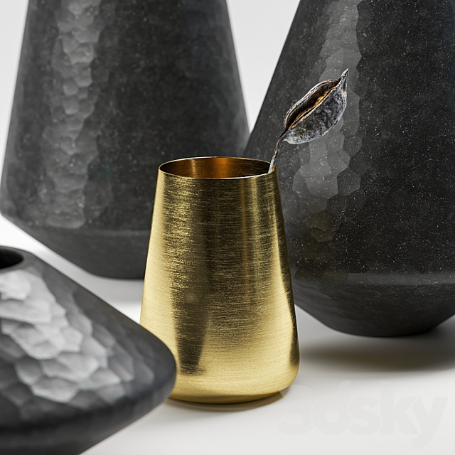 Black vases with dried flowers 3DSMax File - thumbnail 2