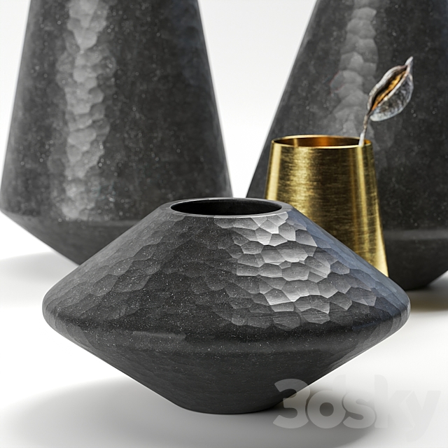 Black vases with dried flowers 3DSMax File - thumbnail 3