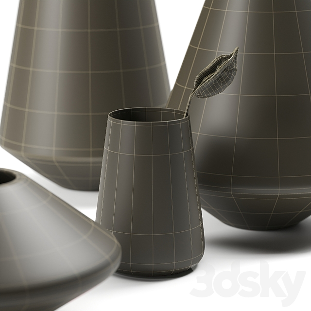 Black vases with dried flowers 3DSMax File - thumbnail 4