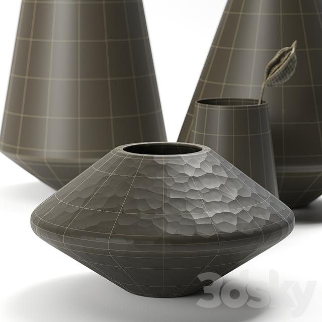 Black vases with dried flowers 3DSMax File - thumbnail 5