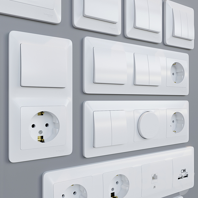 Sockets and switchers Schneider Electric Glossa | White 3d