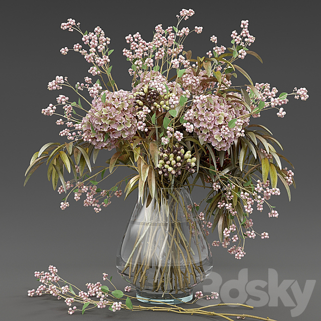 Bouquet of snowberry and hydrangea 3dsky