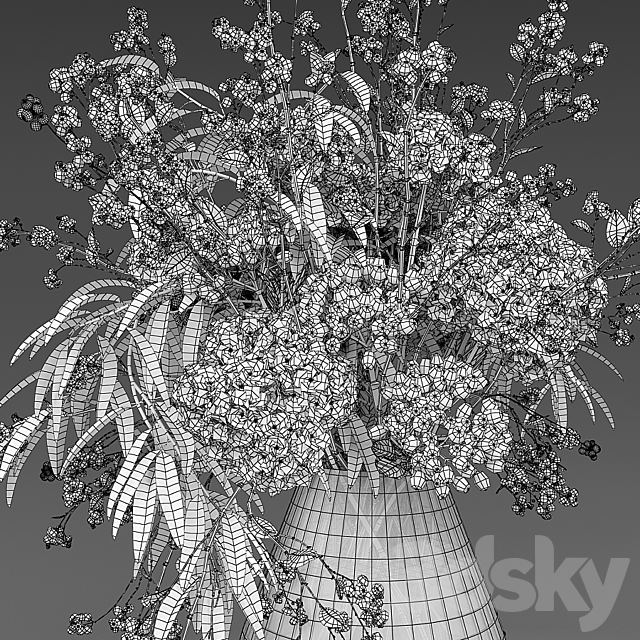 Bouquet of snowberry and hydrangea 3dskyfree