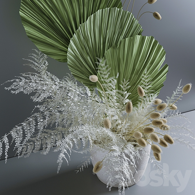 Bouquet with fern and lagurus 3d