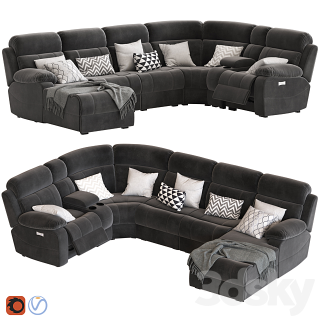 5-Seater Corner Sofa with Chaise and Foot lift 3DSMax File - thumbnail 1