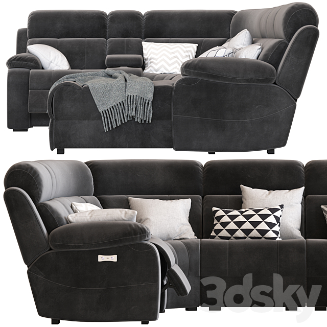 5-Seater Corner Sofa with Chaise and Foot lift 3DSMax File - thumbnail 3