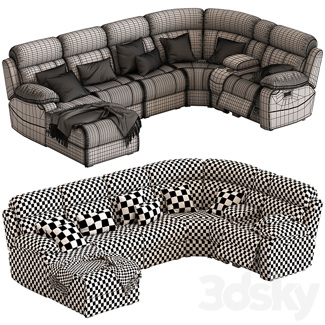 5-Seater Corner Sofa with Chaise and Foot lift 3DSMax File - thumbnail 5
