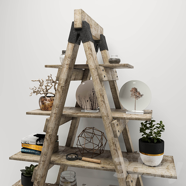 Rustic ladder bookshelf 3d