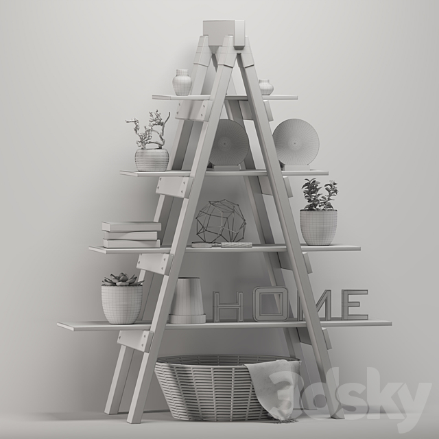 Rustic ladder bookshelf 3dsky